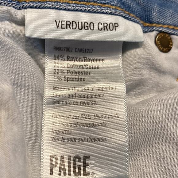 Paige Verdugo Crop Cotton/Rayon/Poly/Spandex Blend Jeans Size 25 - Picture 6 of 6